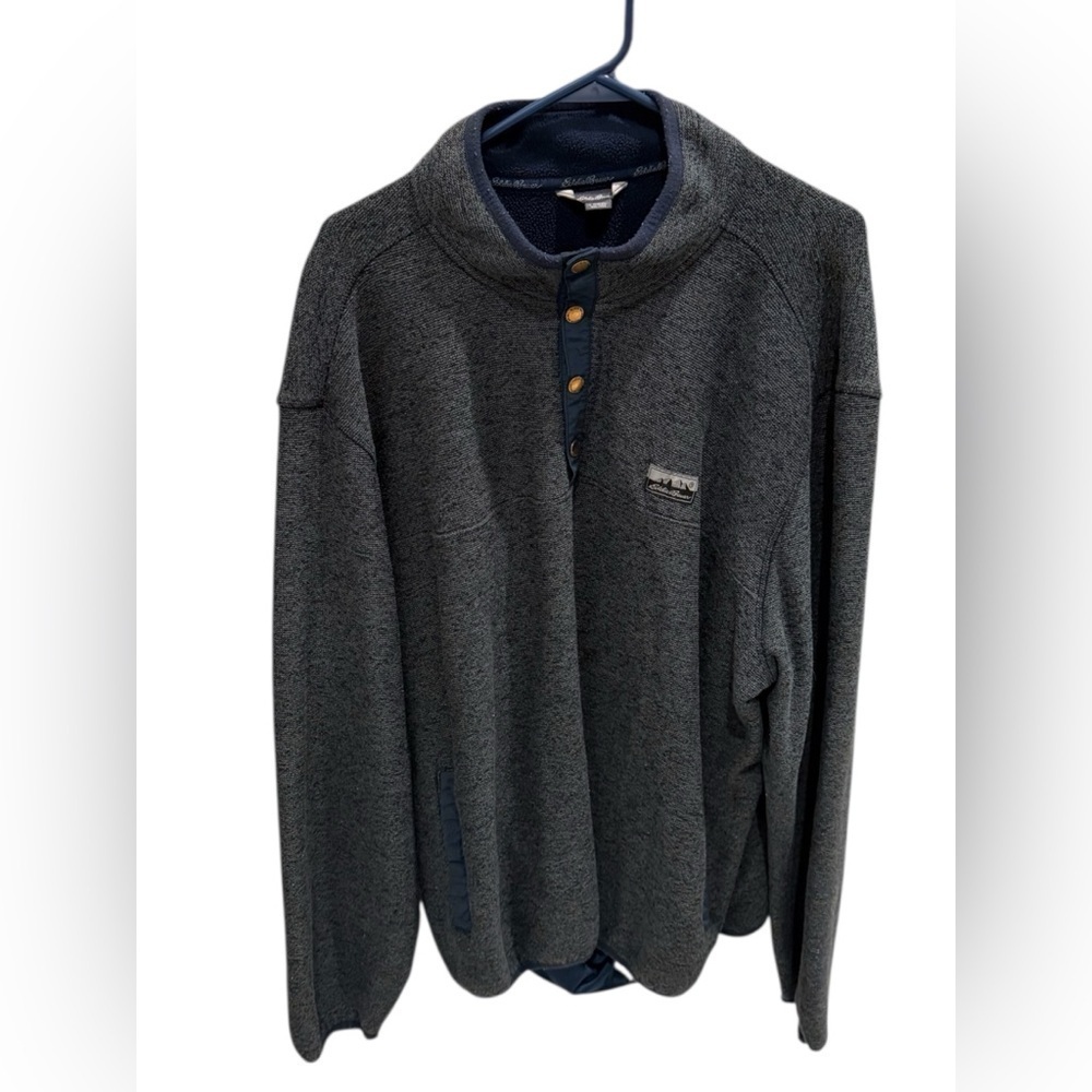 Eddie Bauer Pullover Sweater Snap Heathered Blue Men's Size XXL